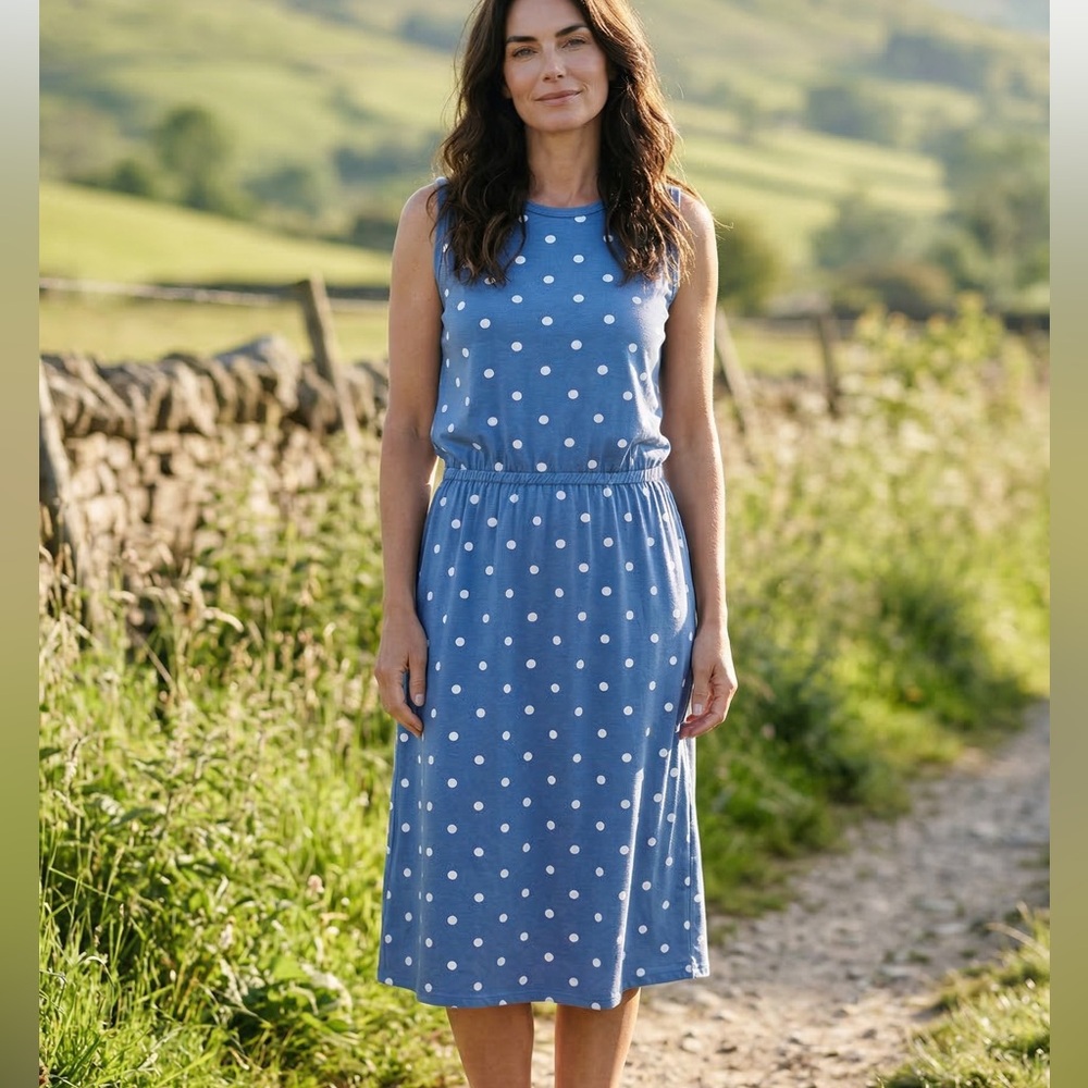 Blue Polka Dot Sleeveless Dress